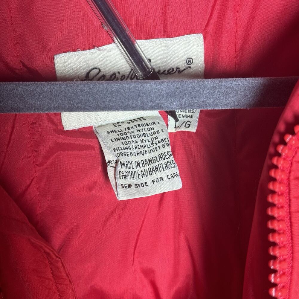 EDDIE BAUER White Tag 90s Down Jacket Women’s Large Red Removable Hood Parka - Picture 8 of 11